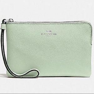 COACH Corner Zip Wristlet in Pale Green